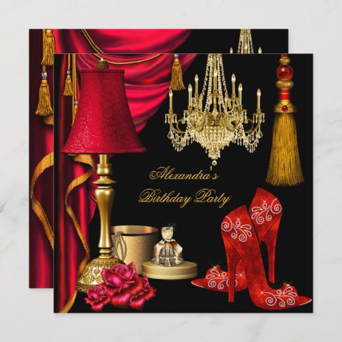 Red Luxury Womans Gold Black High Heels Party Invitation