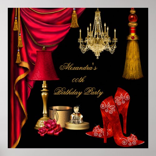 Red Luxury Womans Gold Black Poster