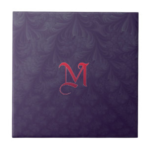 Red ‘M’ on purple embossed effect 3D fractal. Tile