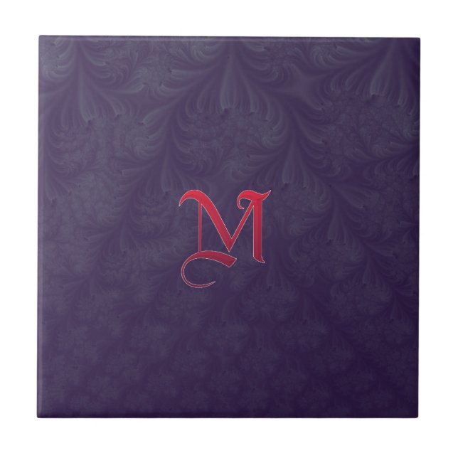 Red ‘M’ on purple embossed effect 3D fractal. Tile (Front)