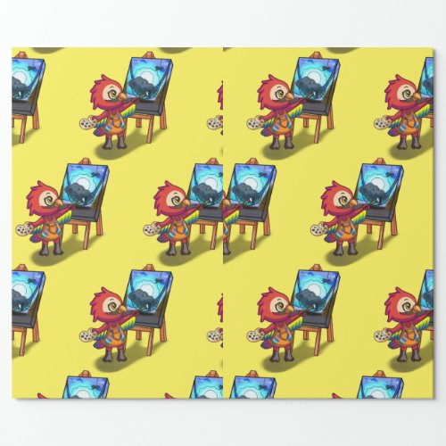 red macaw painting a picture  wrapping paper