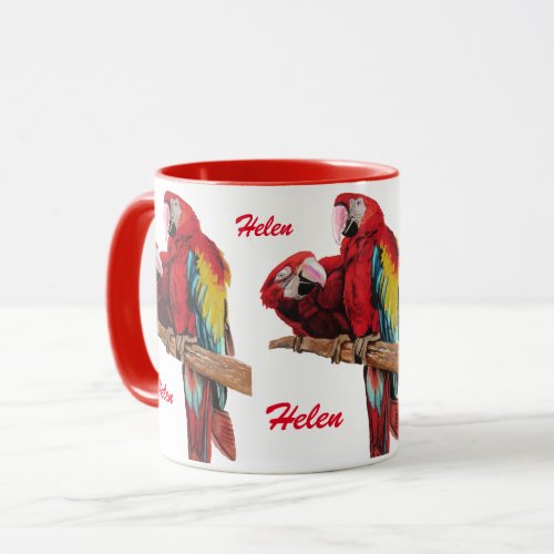 Red Macaw Parrot Bird Ladies Name Watercolor Mug