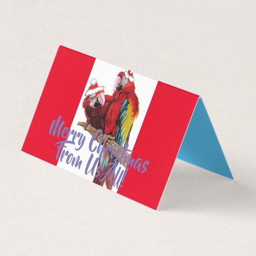 Red Macaw Parrot Merry From Us Christmas Card set