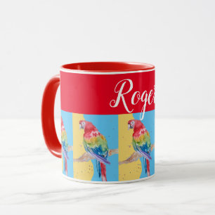 Red Macaw Parrot Painting Mens Name Art Mug