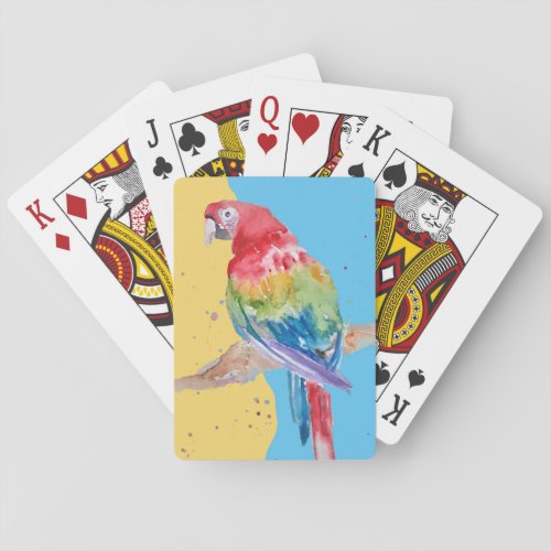 Red Macaw Parrot Parrots Playing Blue Cards Set