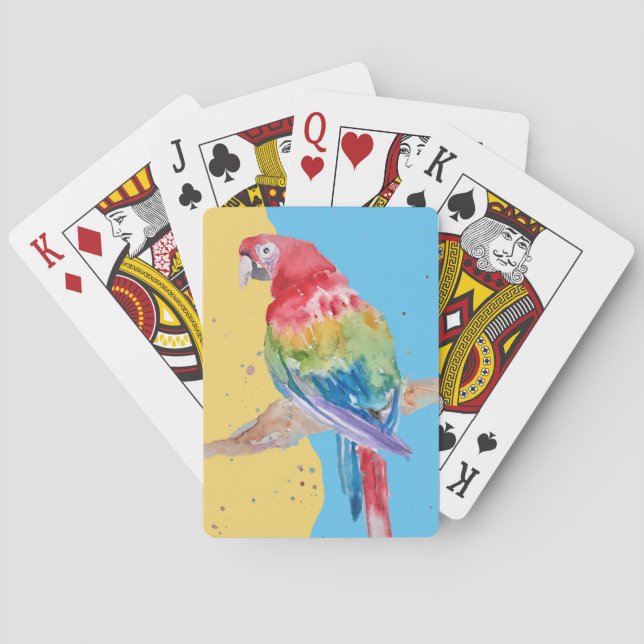 Red Macaw Parrot Parrots Playing Blue Cards Set (Back)