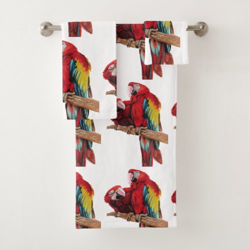 Red Macaw Parrot Parrots Watercolor Art Bird Boys Bath Towel Set