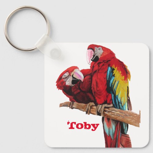 Red Macaw Parrot Parrots Watercolor Art Key Ring