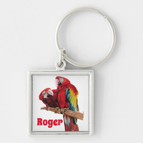 Red Macaw Parrot Parrots Watercolor Art Key Ring