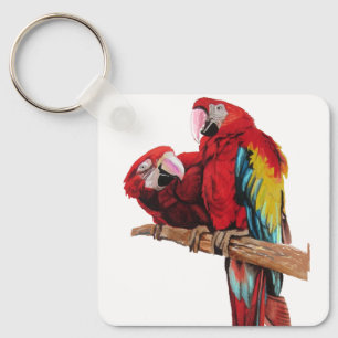 Red Macaw Parrot Parrots Watercolor Art Key Ring