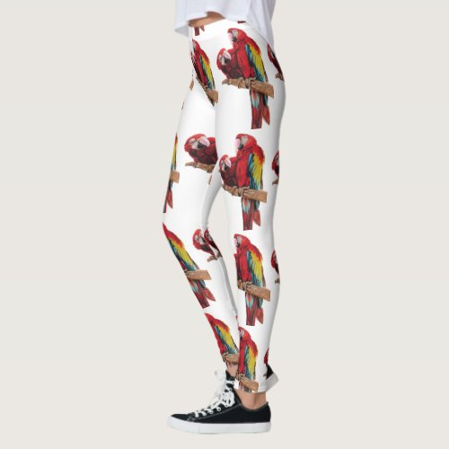 Red Macaw Parrot Parrots Watercolor Leggings