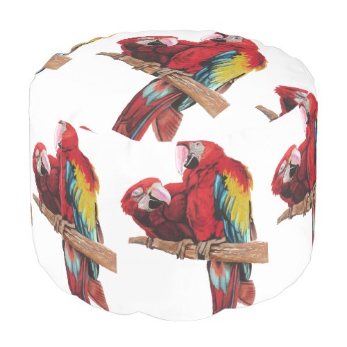 Red Macaw Parrot Parrots Watercolor Pouffe Pouf