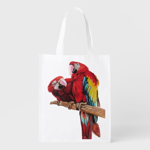 Red macaw Parrot Reusable Grocery Bag