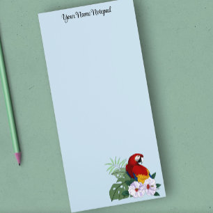 Red Macaw Parrot Tropical White Hibiscus Floral  Magnetic Notepad