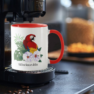 Red Macaw Parrot Tropical White Hibiscus Floral Mug