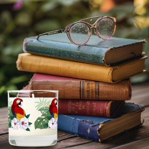 Red Macaw Parrot Tropical White Hibiscus Floral Scented Candle