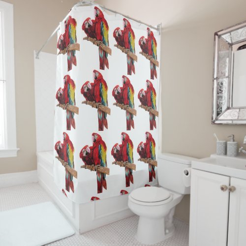 Red Macaw Parrot Watercolor Art Shower Curtain