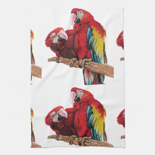 Red Macaw Parrots Macaws Watercolour Kitchen  Kitchen Towel