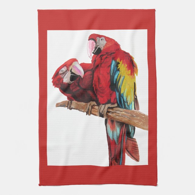 Red Macaw Parrots Parrot Bird Watercolour Kitchen  Kitchen Towel (Vertical)