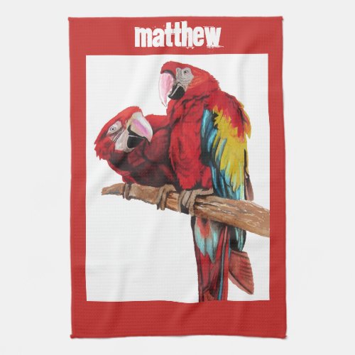 Red Macaw Parrots Parrot Bird Watercolour Kitchen  Kitchen Towel