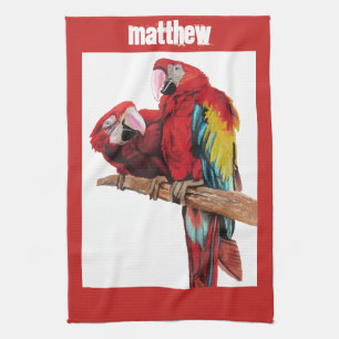 Red Macaw Parrots Parrot Bird Watercolour Kitchen Towel