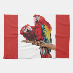 Red Macaw Parrots Parrot Bird Watercolour Kitchen  Towel