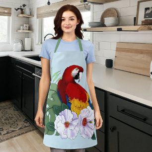 Red Macaw Tropical Bird Floral Parrot Apron
