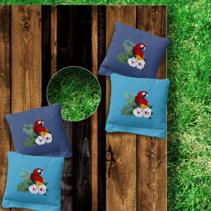 Red Macaw Tropical Bird Floral Parrot Cornhole Bags