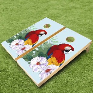 Red Macaw Tropical Bird Floral Parrot Cornhole Set