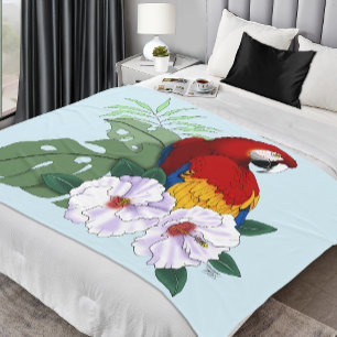 Red Macaw Tropical Bird Floral Parrot Fleece Blanket
