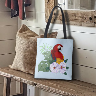 Red Macaw Tropical Bird Floral Parrot Tote Bag