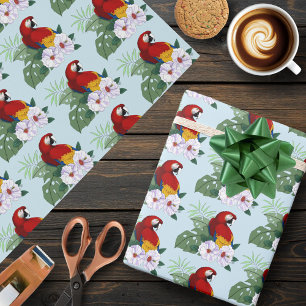 Red Macaw Tropical Bird Floral Parrot Wrapping Paper