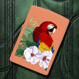 Red Macaw Tropical Bird Floral Parrot  Zippo Lighter
