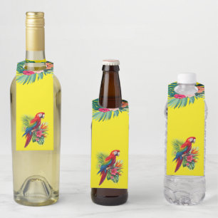 Red macaw tropical floral bottle hanger tag