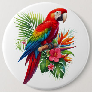 Red macaw tropical floral button