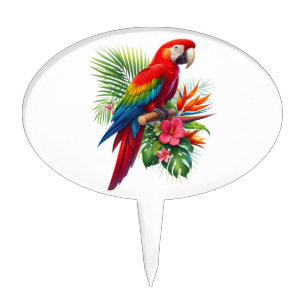 Red macaw tropical floral cake topper