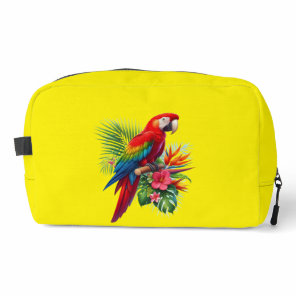 Red macaw tropical floral dopp kit