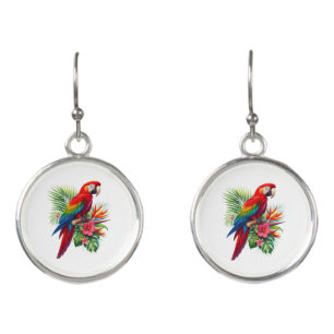 Red macaw tropical floral earrings
