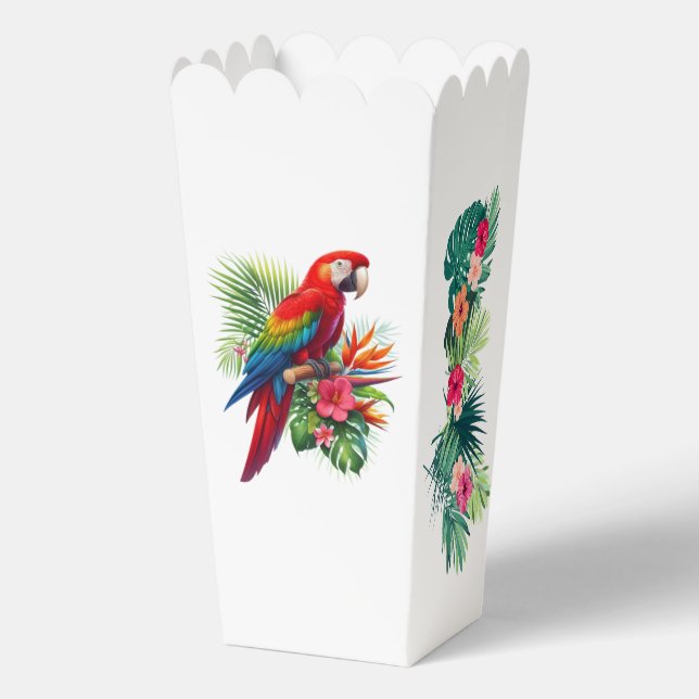 Red macaw tropical floral favor boxes (Back)