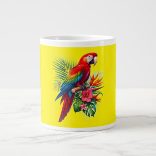Red macaw tropical floral giant coffee mug