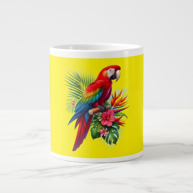 Red macaw tropical floral giant coffee mug (Front)
