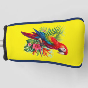 Red macaw tropical floral golf head cover
