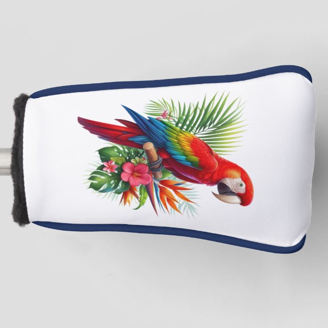 Red macaw tropical floral golf head cover (Front)