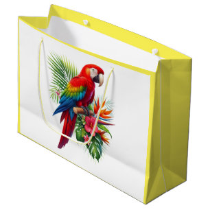 Red macaw tropical floral large gift bag