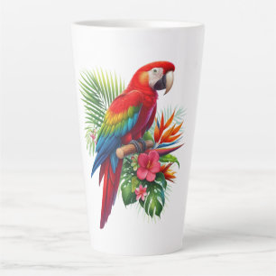 Red macaw tropical floral latte mug