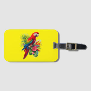 Red macaw tropical floral luggage tag
