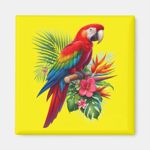 Red macaw tropical floral magnet