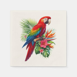 Red macaw tropical floral napkins