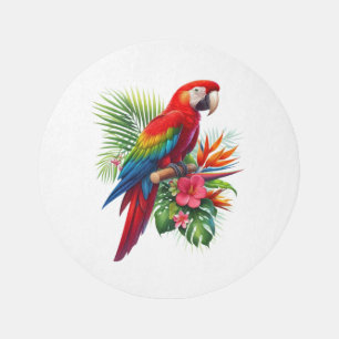 Red macaw tropical floral outdoor rug