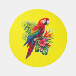 Red macaw tropical floral outdoor rug